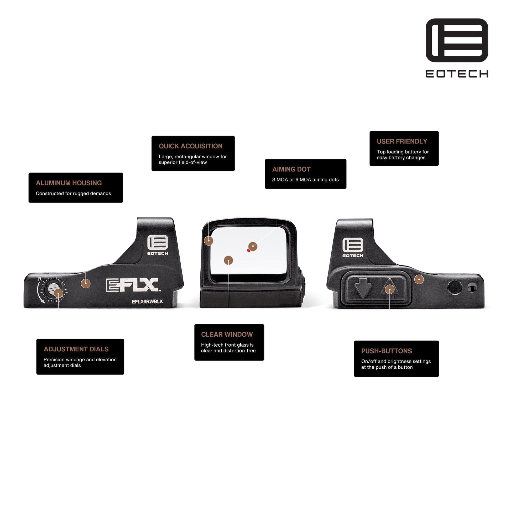 EOTech EFLX Mini Reflex Red Dot Sight 3 MOA Dot Black Red Dot Sight EOTech