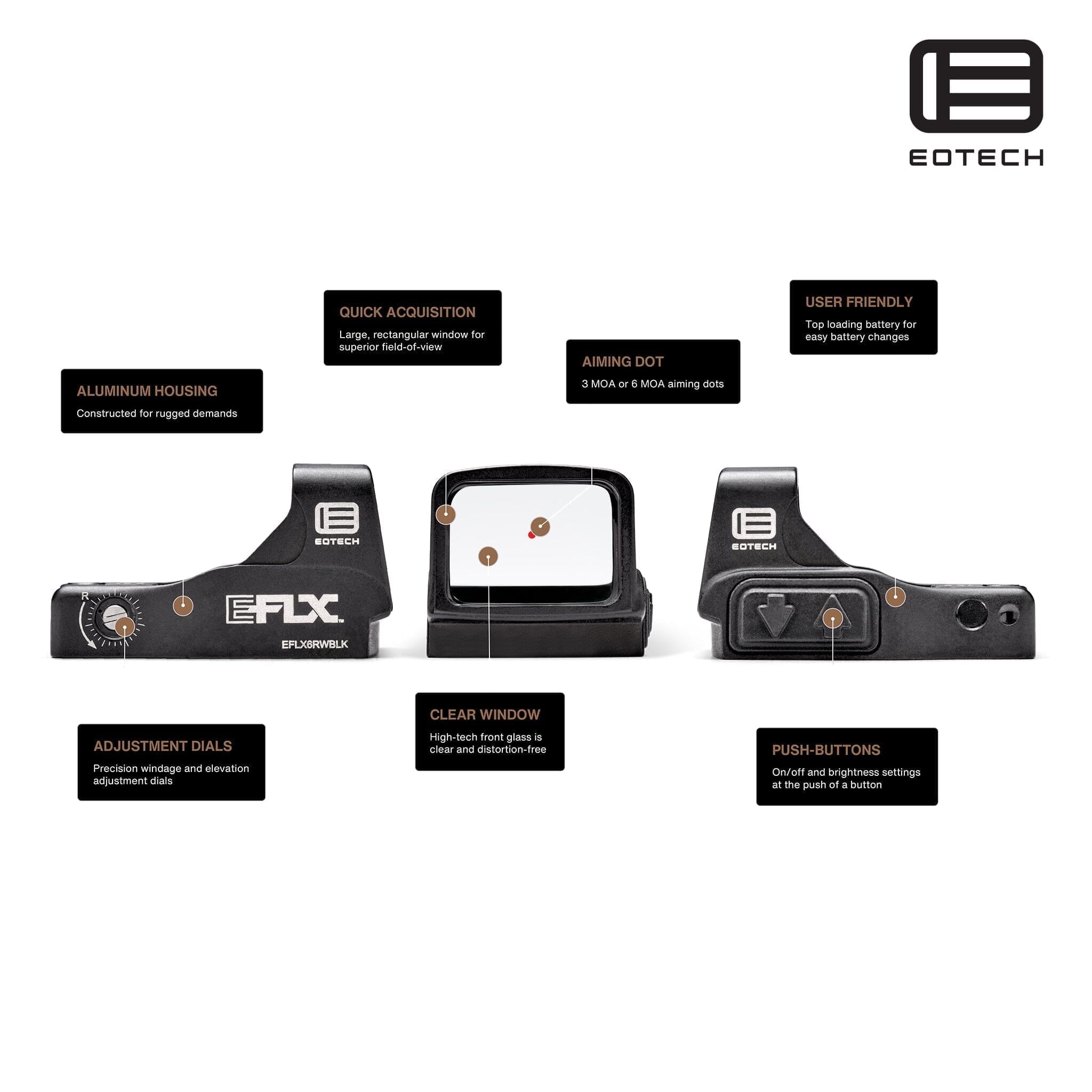 EOTech EFLX Mini Reflex Red Dot Sight 3 MOA Dot Tan Red Dot Sight EOTech 
